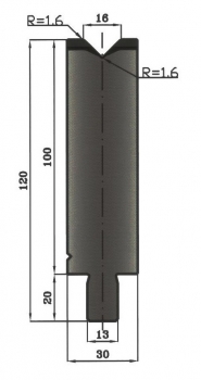 Matrize 86° V16 H: 100mm Länge: 550mm sektioniert / geteilt